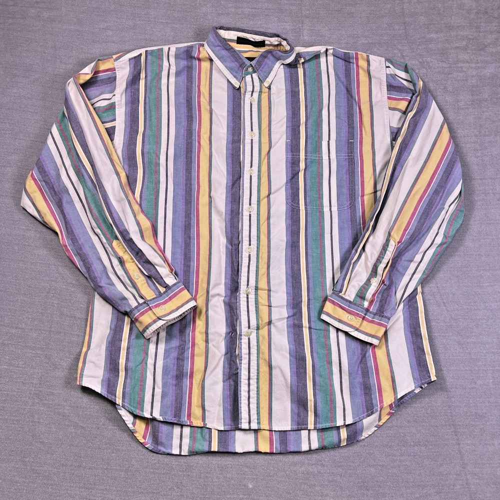 Vintage Eddie Bauer Mens Multicolor Striped Long Sleeve Button Up Shirt Size 2XL